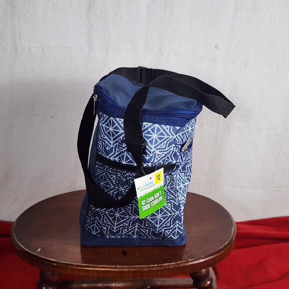 True Living Outdoors Blue White Triangle Pattern 12 Can Soft Side Carry Cooler - Picture 10 of 16